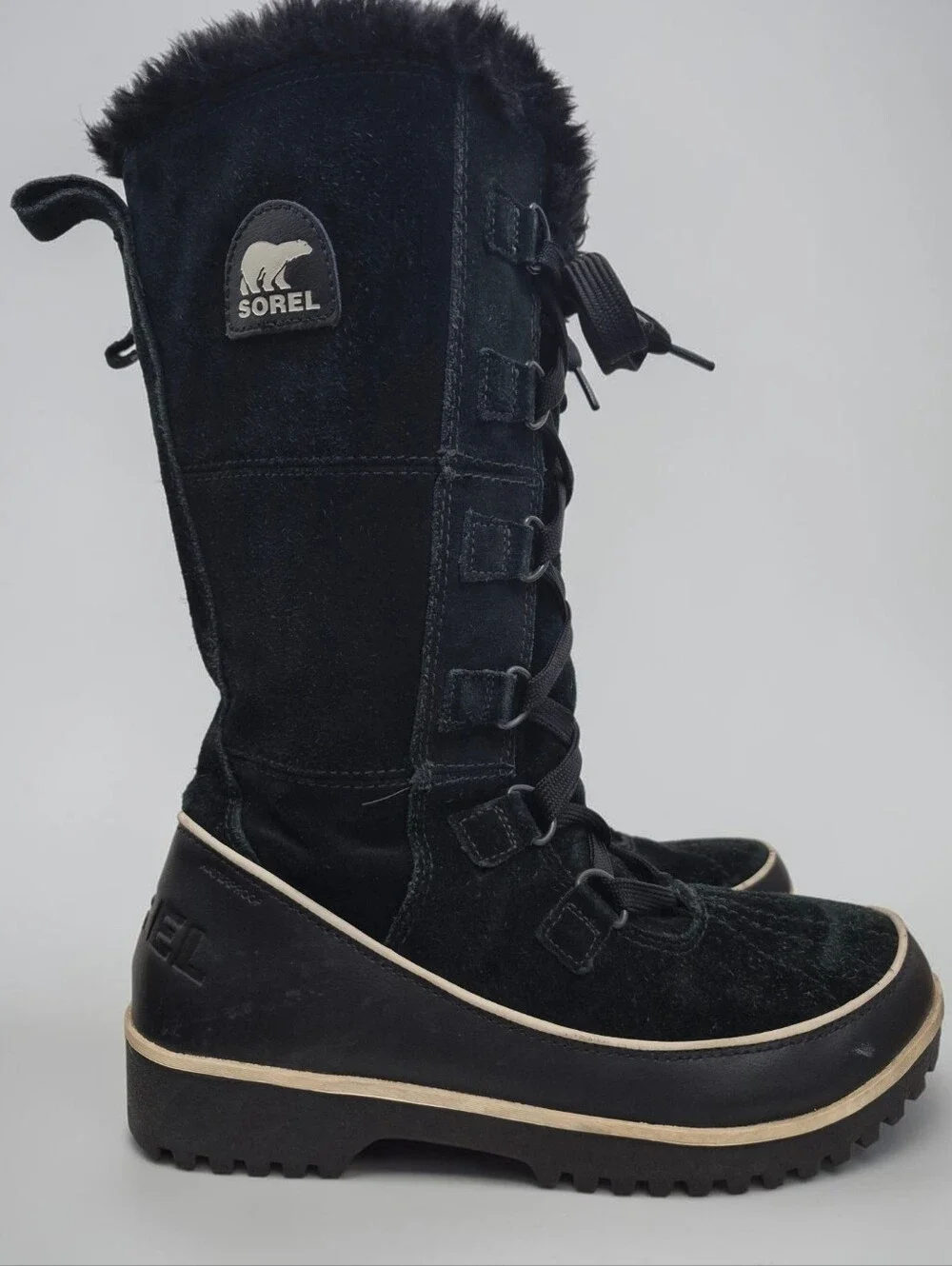 Sorel Tivoli High II Waterproof Suede Black winter Boots Size 8  Faux Fur Snow